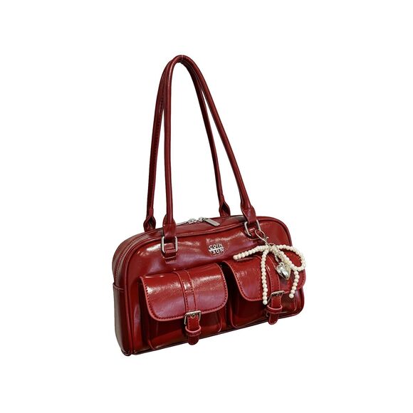 Handbags - 8690 PU Leather Shoulder Bag Top Handle Y2k Handbag Purse Boston Bowler Bag